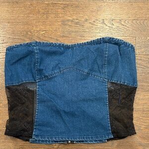 Blue blush denim and Lace Strapless Top